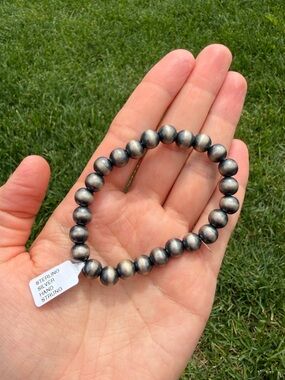Navajo Sterling Silver Pearl Beaded Stretch Bracelet - 8mm NWT